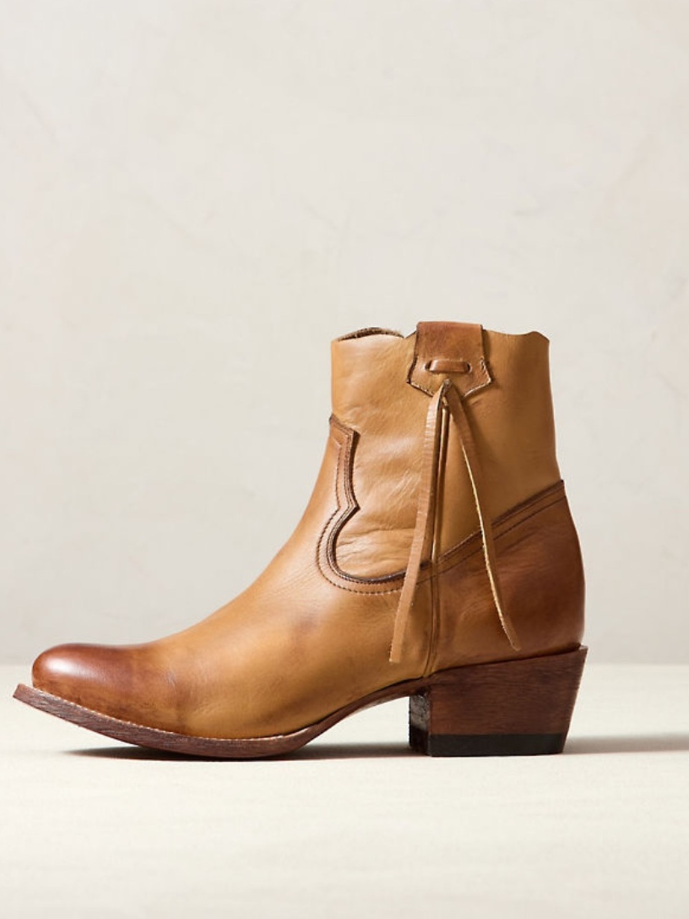 Overland Leather Cowboy Ankle Boots in Tan - Classic Western Style - Picture 4 of 6